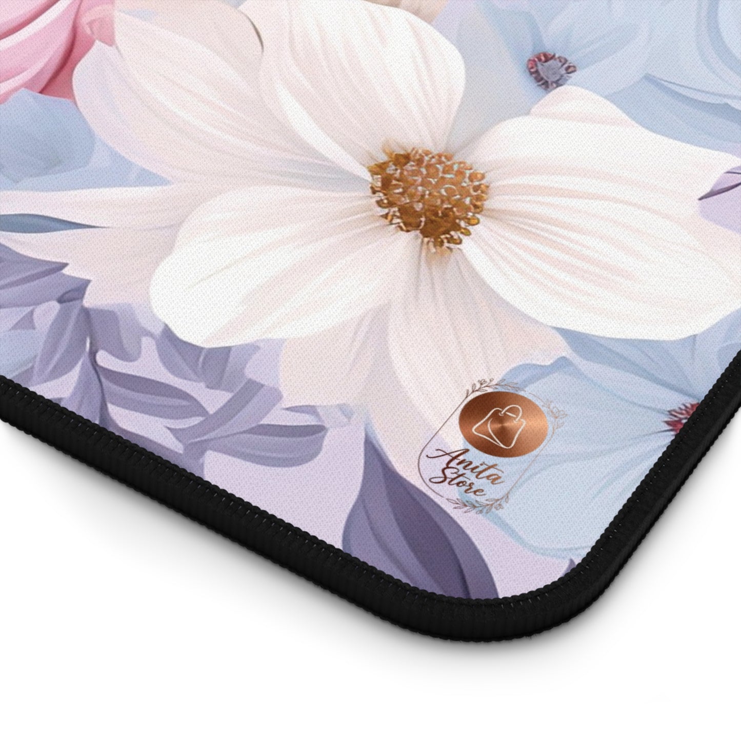 Floral Desk Mat XL - Pastel Botanical Mouse Pad - Large Aesthetic Purple Rose Desk Pad - Shabby Chic Office Decor - Coquette Style Extended Mousepad