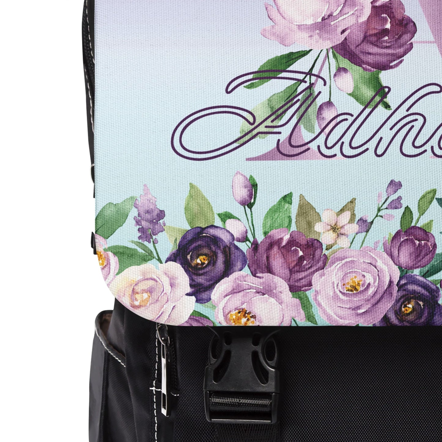 Custom Botanical Floral Backpack - Coquette Lavender & Midnight Rose Monogram Backpack