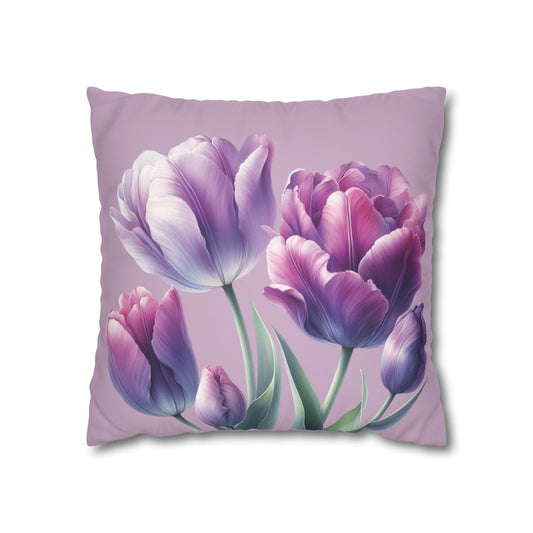 Botanical Watercolor Tulips Decorative Pillow - Pink & Lavender Floral Throw Cushion - Shabby Chic Garden Decor - Soft Aesthetic Floral Gift