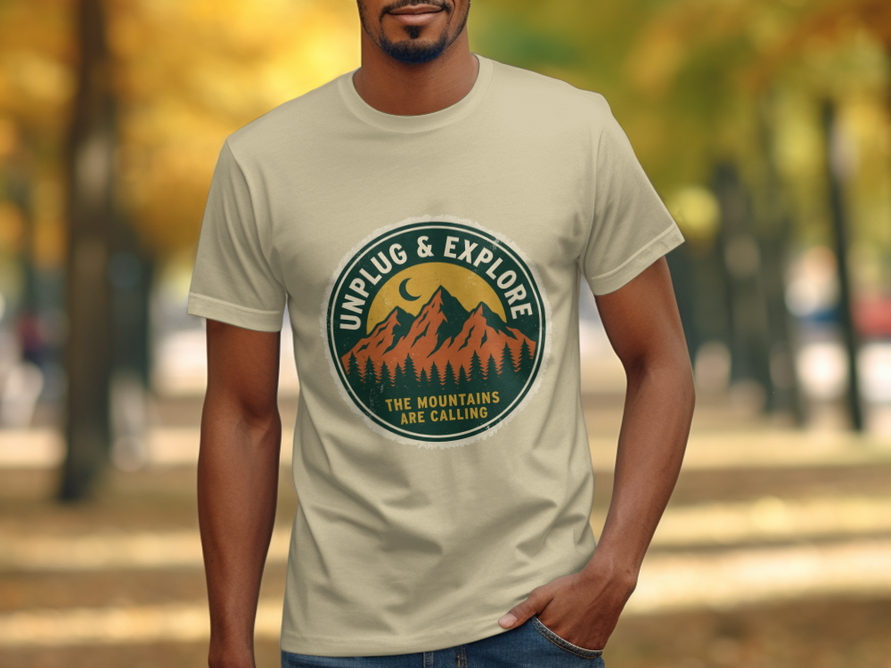 Unplug & Explore Retro Hiking Shirt - Vintage Mountain Unisex Nature Tee - Adventure Awaits Outdoor Apparel