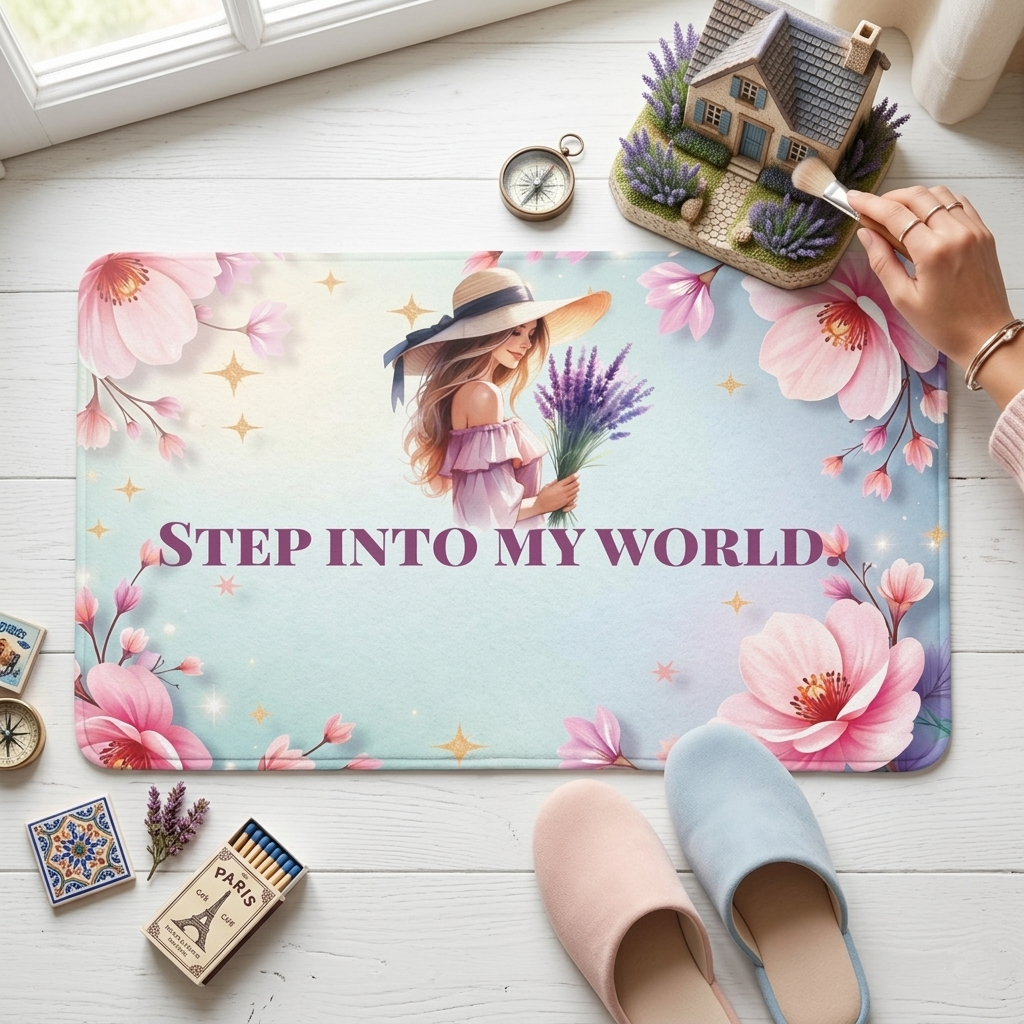 Coquette Aesthetic Area Rug - "Step Into My World" Floral Bedroom Mat