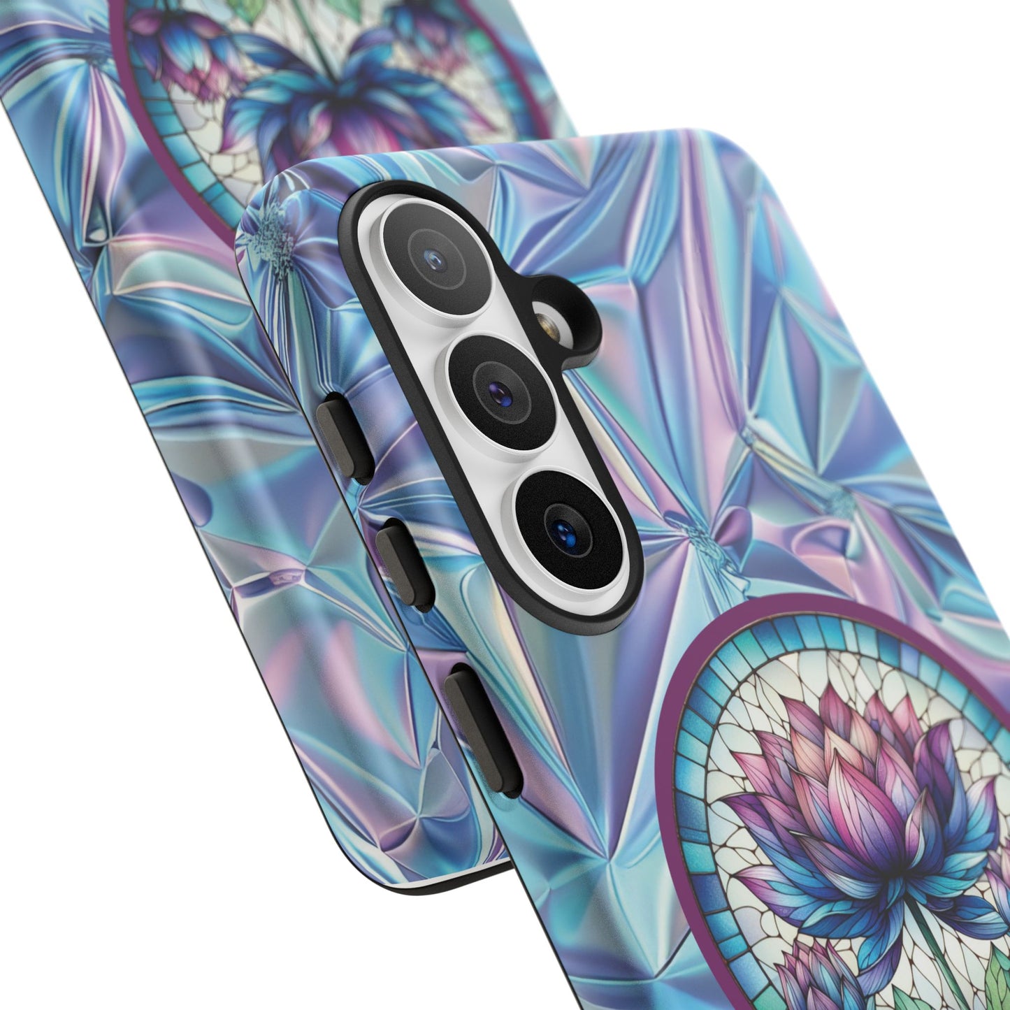 Luxury Holographic Lotus Flower Phone Case Designed by Anita Store | Stained Glass Floral iPhone 17 16 Pro Max Case, Pastel Iridescent Samsung S26 Cover