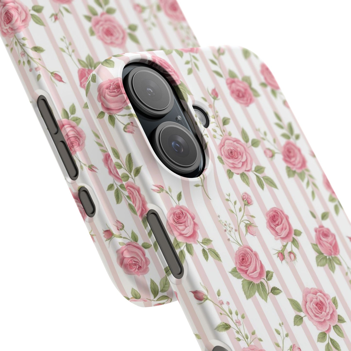 Floral Rose Stripe Phone Case — Vintage Pink Garden Protection