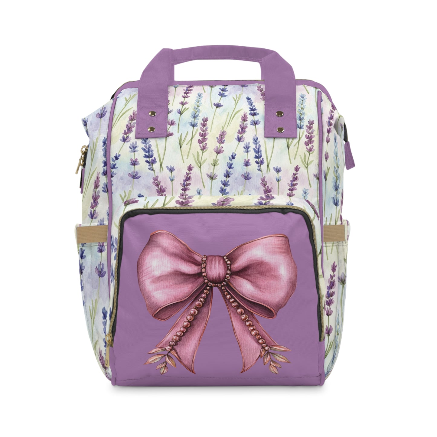Lavender Bow Diaper Backpack — Floral Multifunctional Baby Bag