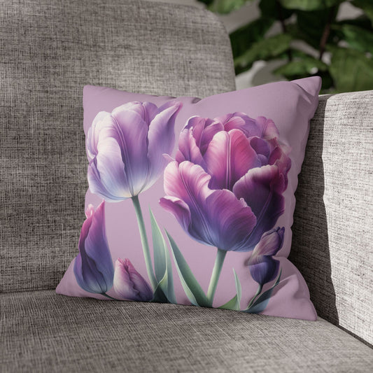 Botanical Watercolor Tulips Decorative Pillow - Pink & Lavender Floral Throw Cushion - Shabby Chic Garden Decor - Soft Aesthetic Floral Gift