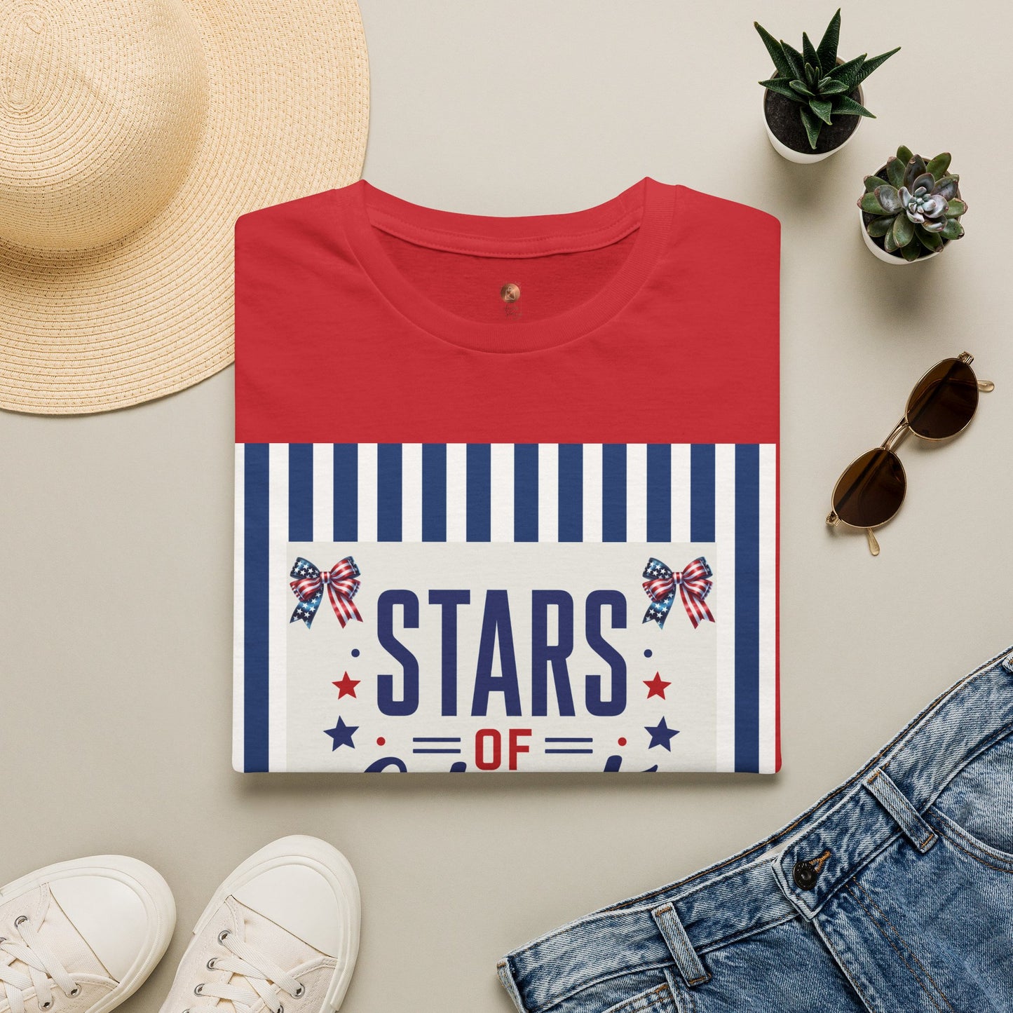 Patriotic Coquette Bow Shirt • Stars of Liberty T-Shirt • Aesthetic Americana Bow Tee • Cute 4th of July Coquette Shirt • Vintage USA Flag Premium Unisex Tee