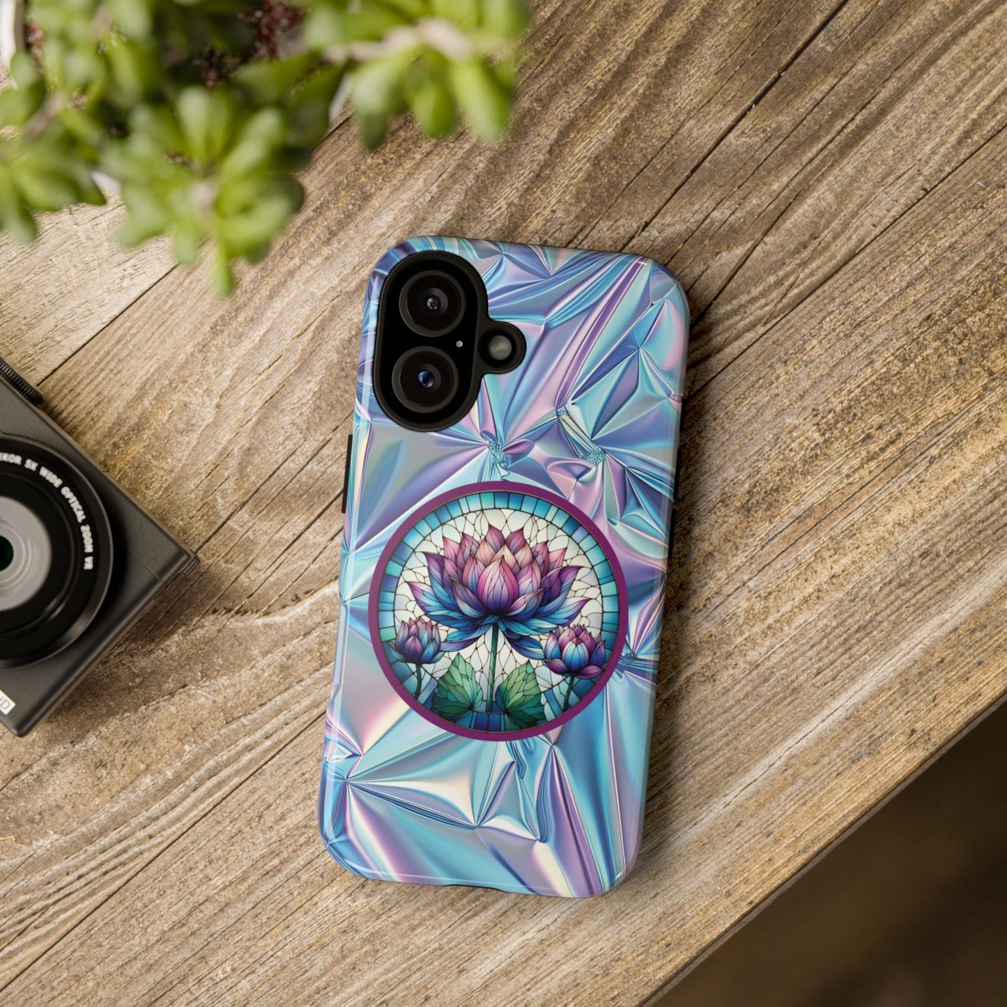 Luxury Holographic Lotus Flower Phone Case Designed by Anita Store | Stained Glass Floral iPhone 17 16 Pro Max Case, Pastel Iridescent Samsung S26 Cover
