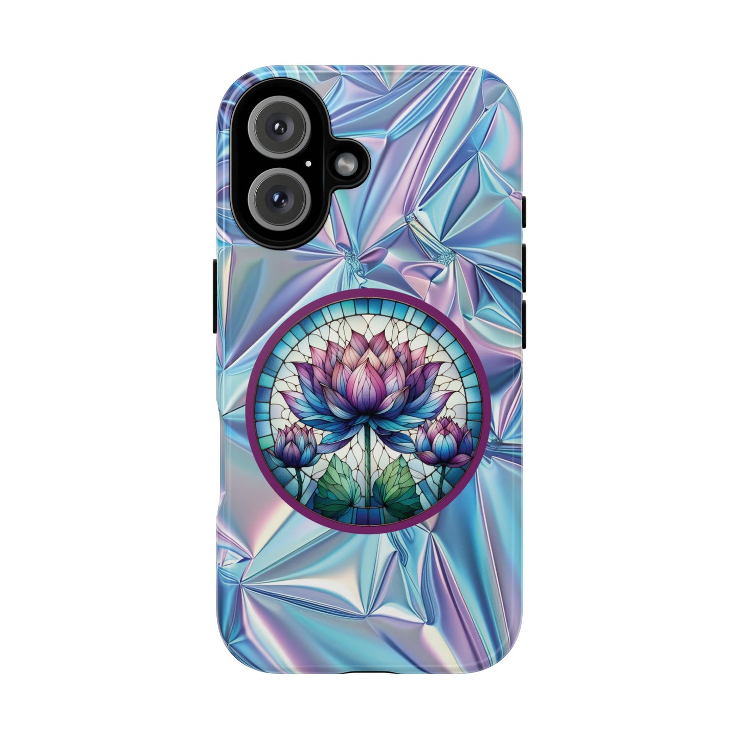 Luxury Holographic Lotus Flower Phone Case Designed by Anita Store | Stained Glass Floral iPhone 17 16 Pro Max Case, Pastel Iridescent Samsung S26 Cover