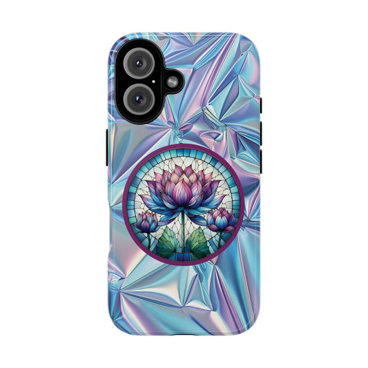 Luxury Holographic Lotus Flower Phone Case Designed by Anita Store | Stained Glass Floral iPhone 17 16 Pro Max Case, Pastel Iridescent Samsung S26 Cover