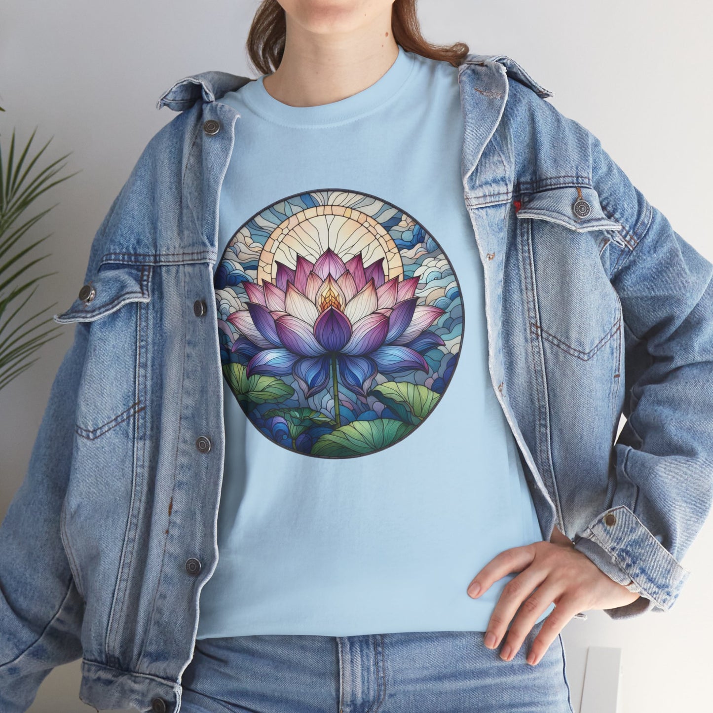 Stained Glass Lotus Flower T-Shirt - Zen Spiritual Graphic Tee - Boho Botanical Art Shirt