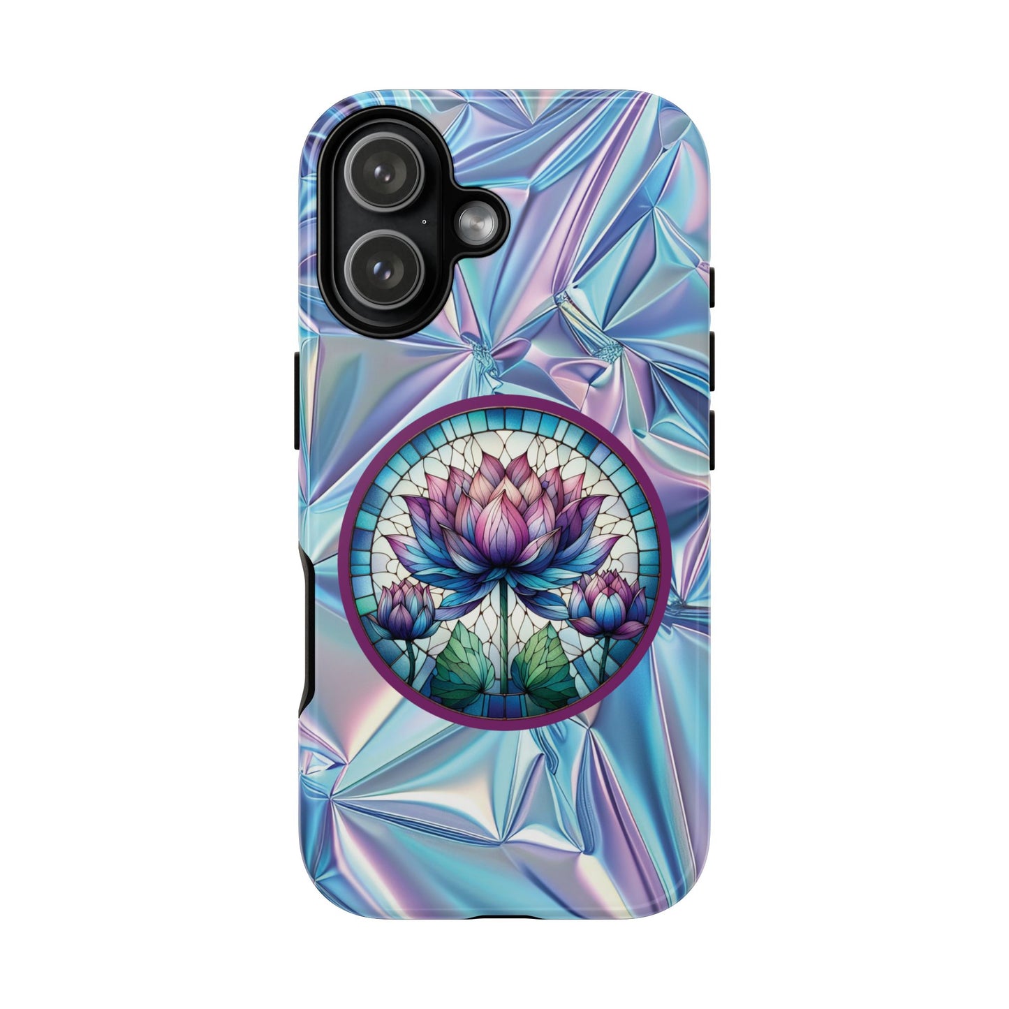 Luxury Holographic Lotus Flower Phone Case Designed by Anita Store | Stained Glass Floral iPhone 17 16 Pro Max Case, Pastel Iridescent Samsung S26 Cover