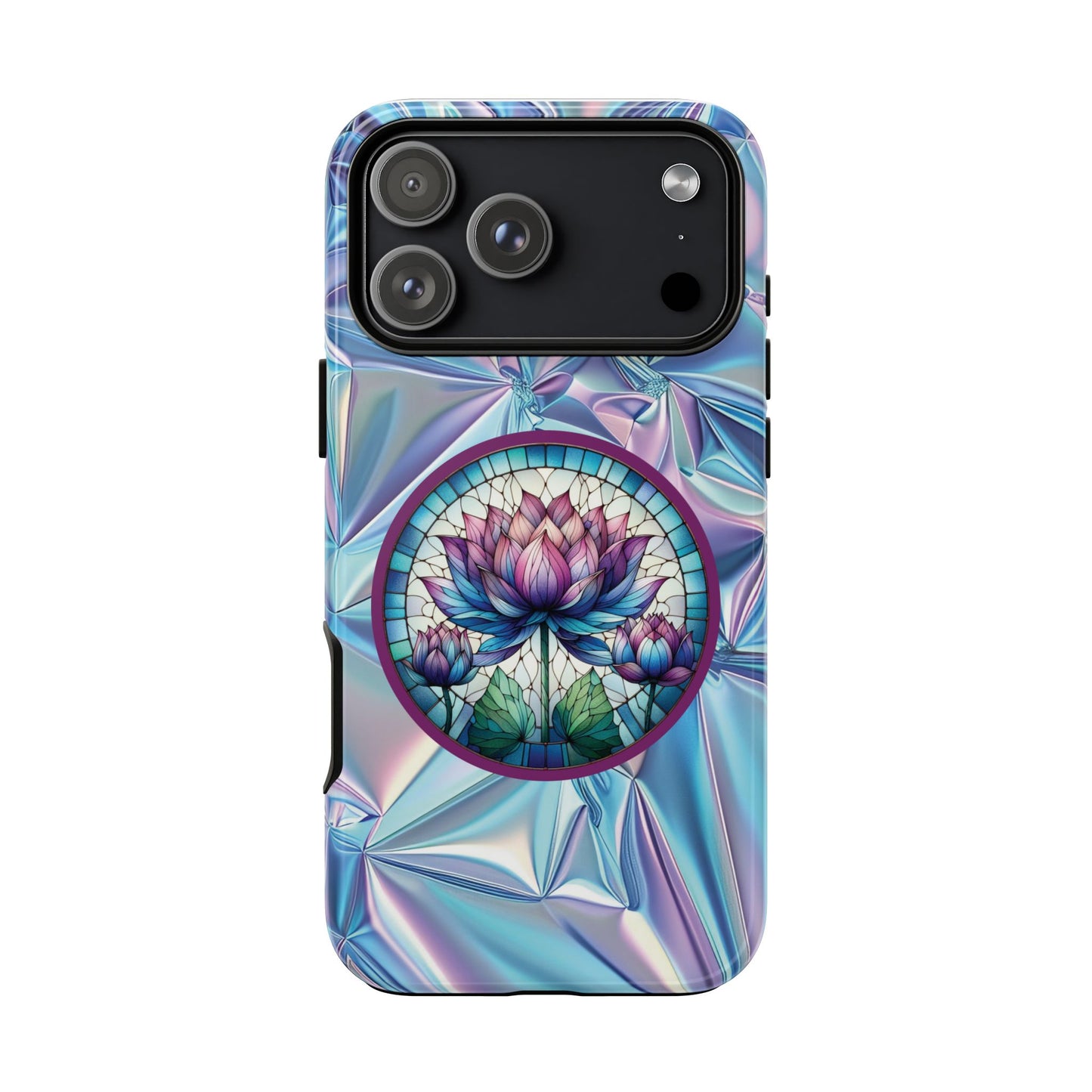 Luxury Holographic Lotus Flower Phone Case Designed by Anita Store | Stained Glass Floral iPhone 17 16 Pro Max Case, Pastel Iridescent Samsung S26 Cover