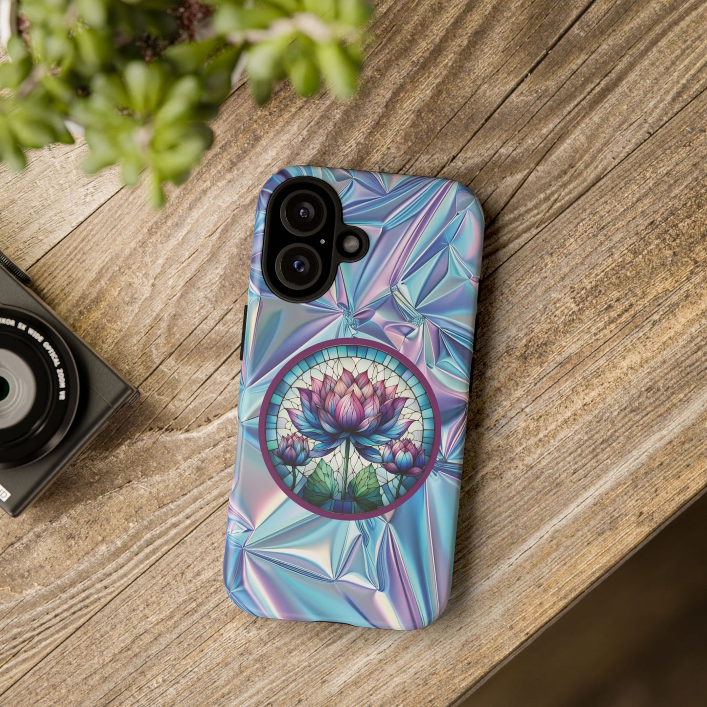 Luxury Holographic Lotus Flower Phone Case Designed by Anita Store | Stained Glass Floral iPhone 17 16 Pro Max Case, Pastel Iridescent Samsung S26 Cover