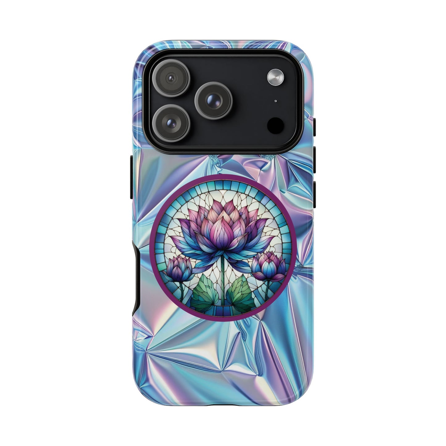 Luxury Holographic Lotus Flower Phone Case Designed by Anita Store | Stained Glass Floral iPhone 17 16 Pro Max Case, Pastel Iridescent Samsung S26 Cover