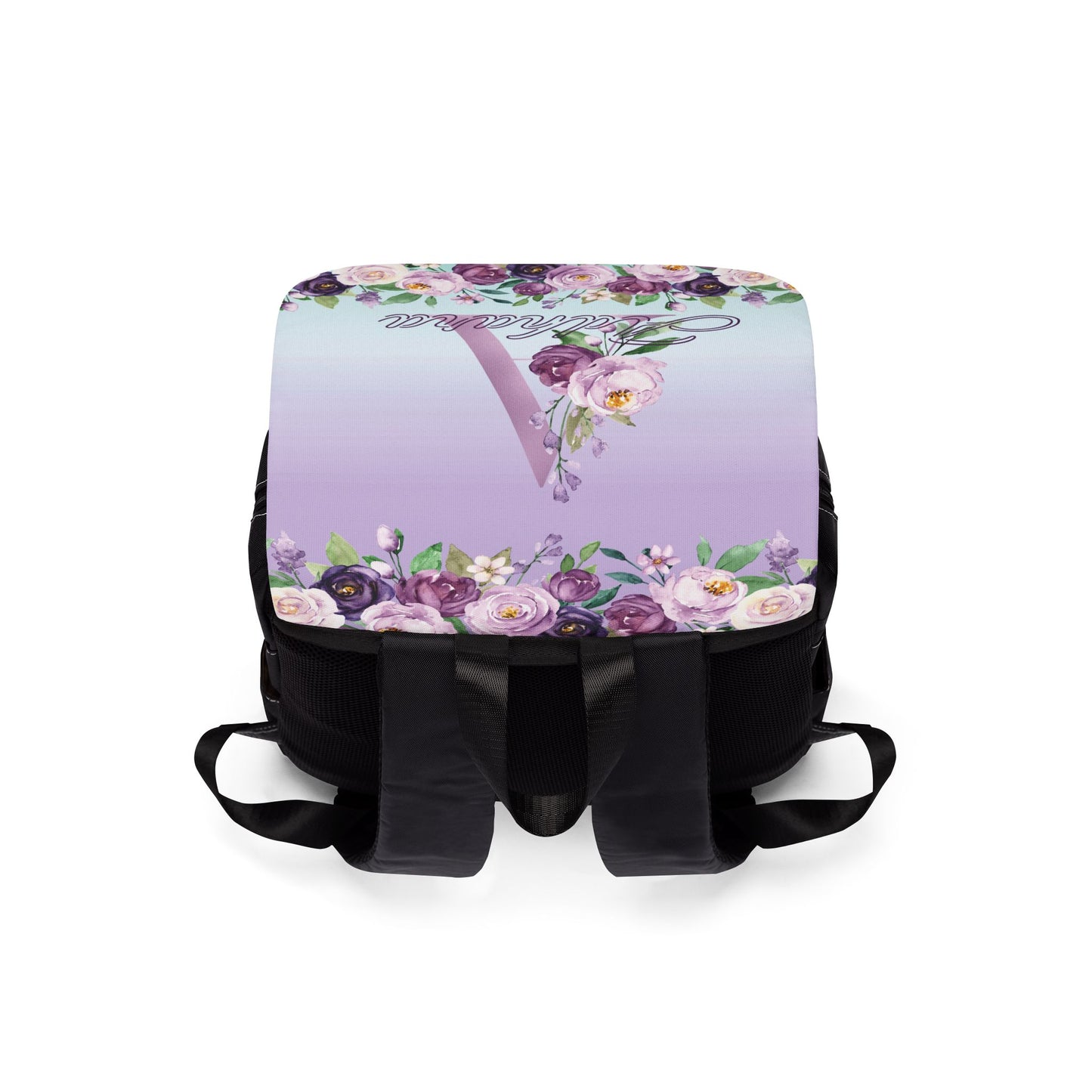 Custom Botanical Floral Backpack - Coquette Lavender & Midnight Rose Monogram Backpack