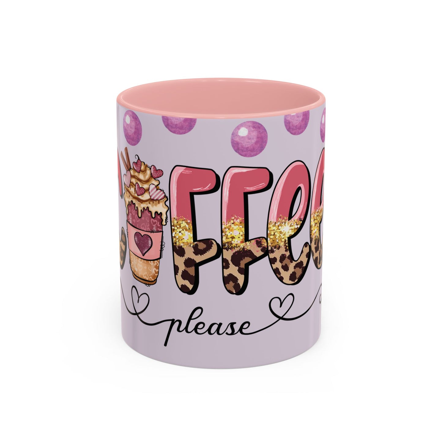 Coffee Mug - "Coffee Please" Pink Leopard Accent Ceramic Mug (11/15 oz)