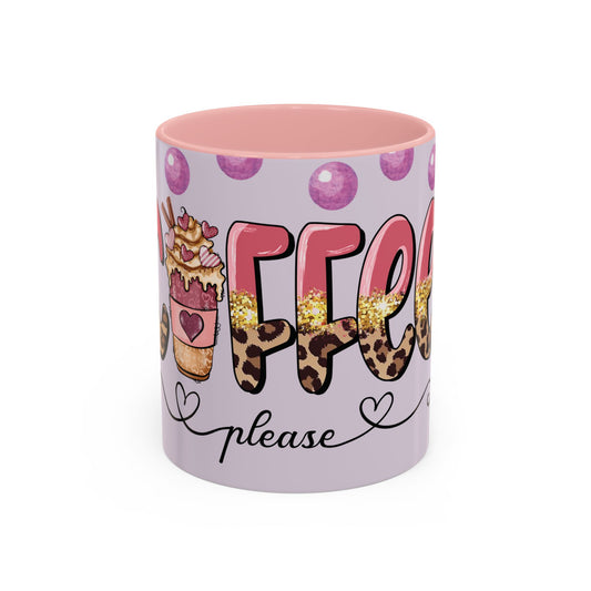 Coffee Mug - "Coffee Please" Pink Leopard Accent Ceramic Mug (11/15 oz)