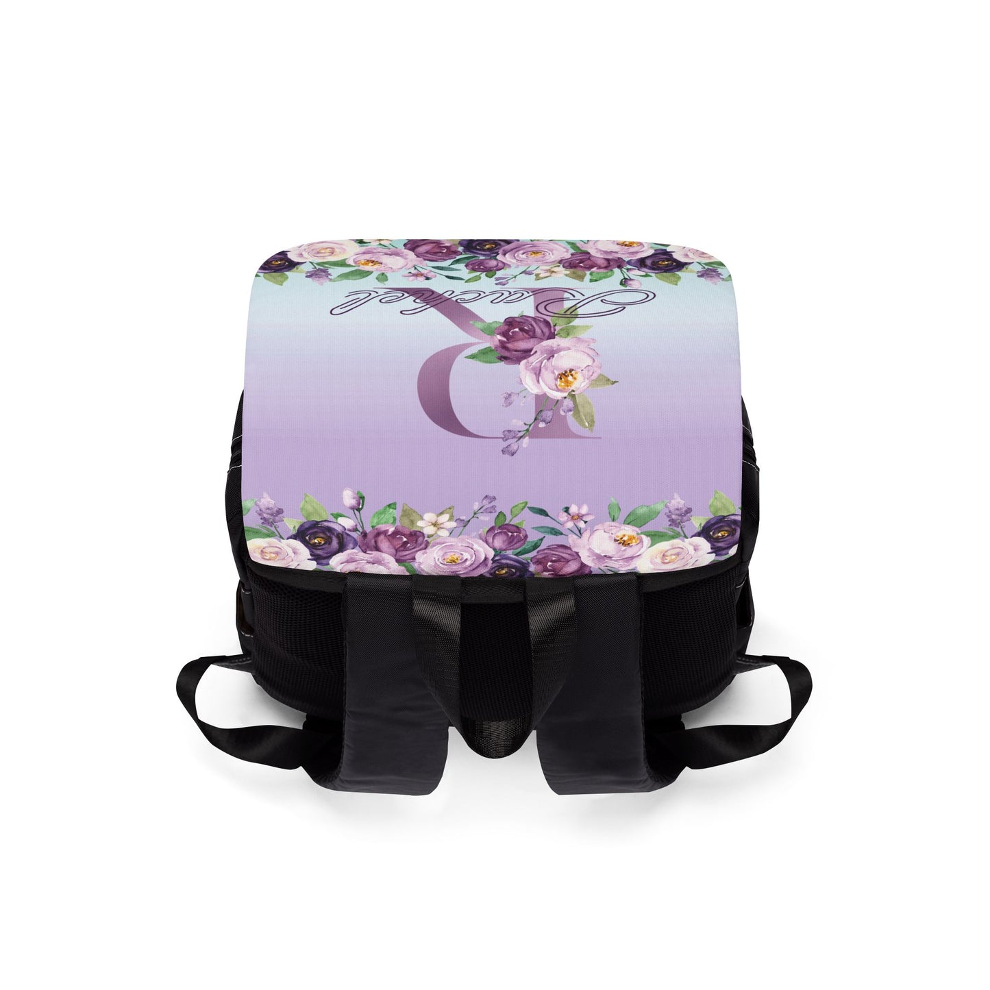 Custom Botanical Floral Backpack - Coquette Lavender & Midnight Rose Monogram Backpack