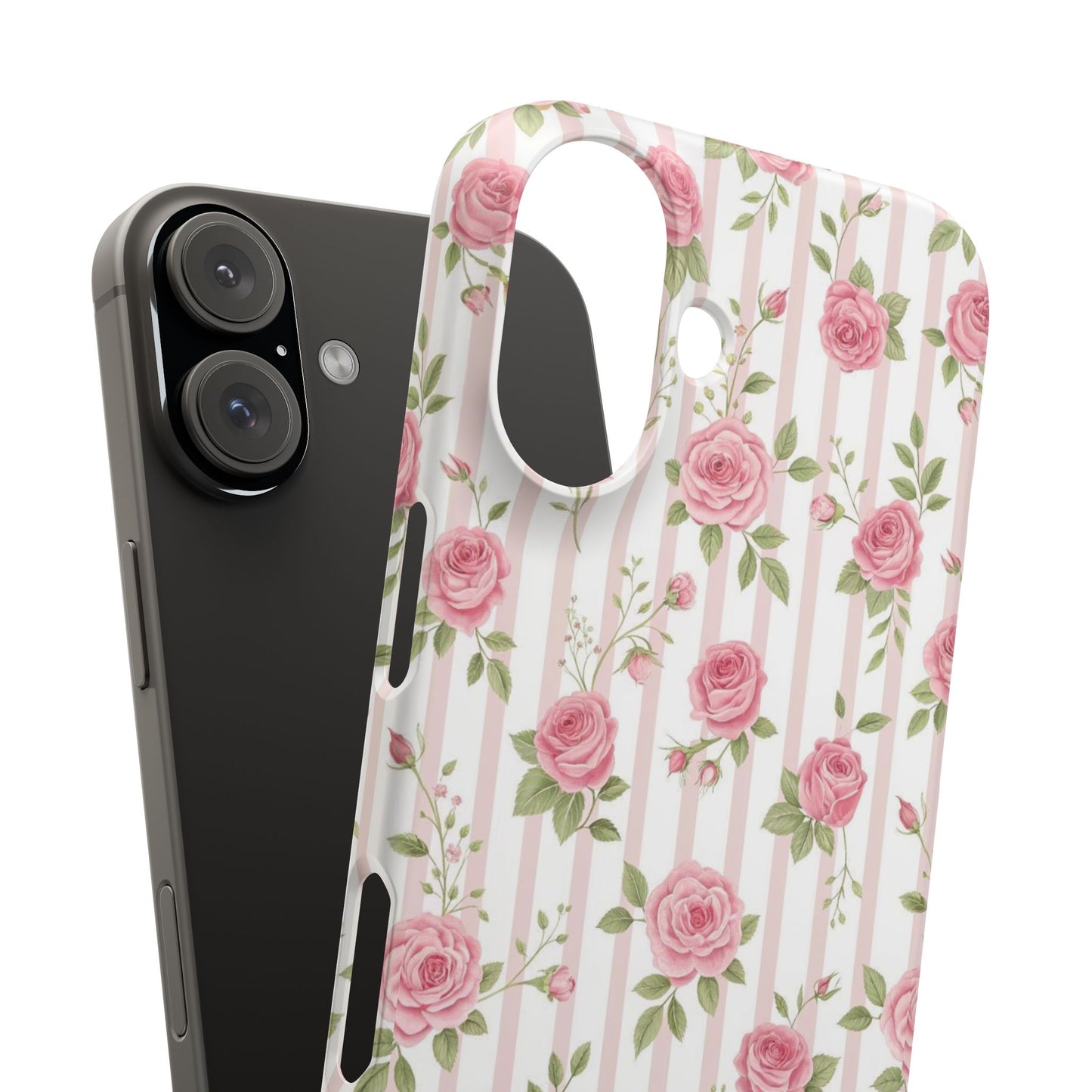 Floral Rose Stripe Phone Case — Vintage Pink Garden Protection