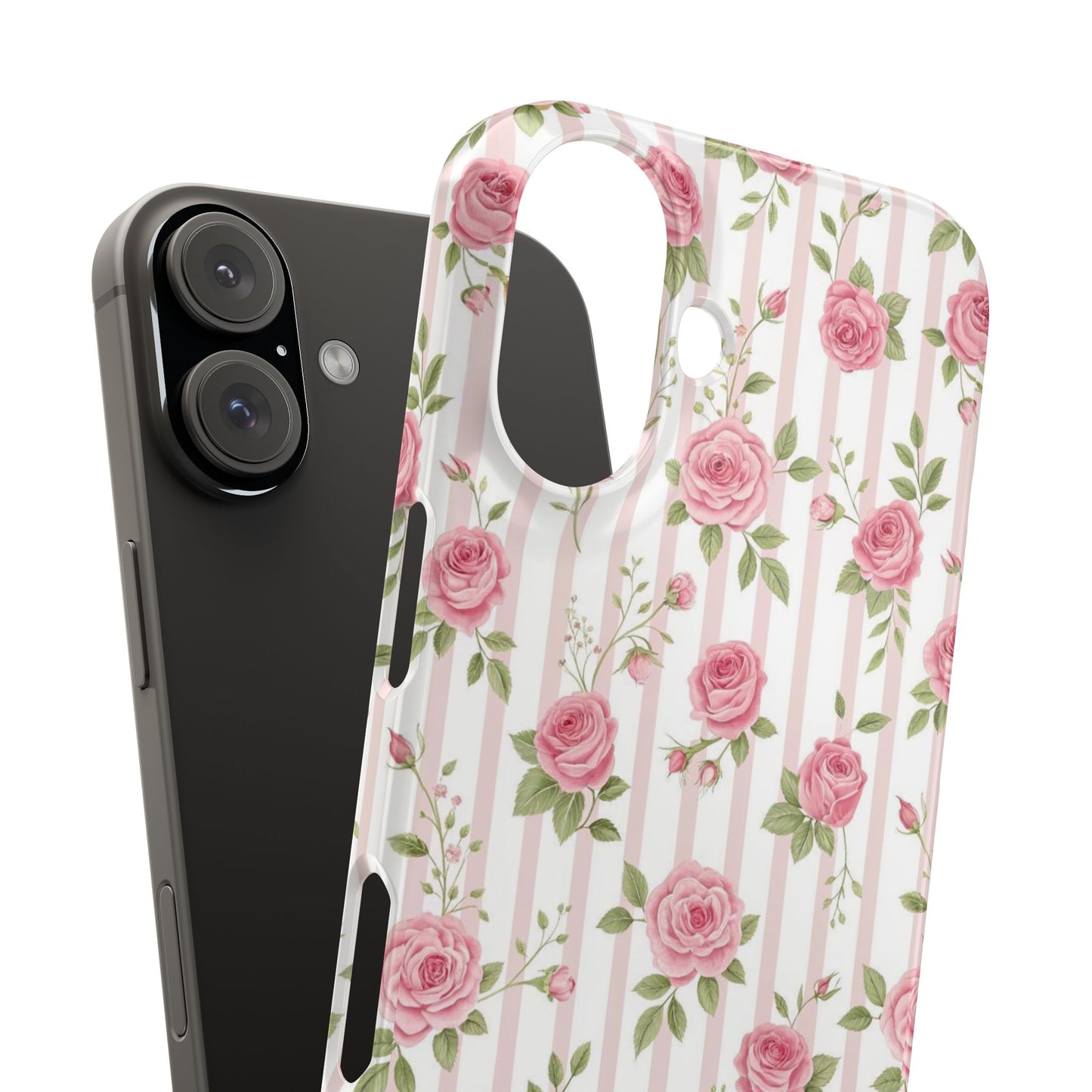Floral Rose Stripe Phone Case — Vintage Pink Garden Protection