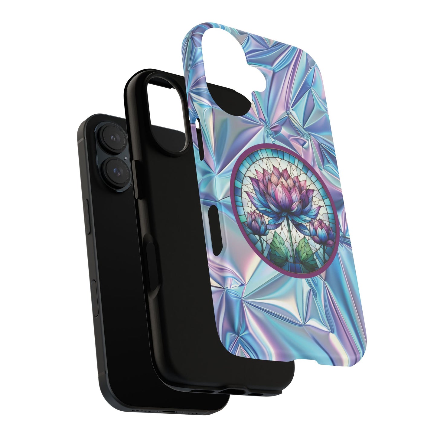 Luxury Holographic Lotus Flower Phone Case Designed by Anita Store | Stained Glass Floral iPhone 17 16 Pro Max Case, Pastel Iridescent Samsung S26 Cover