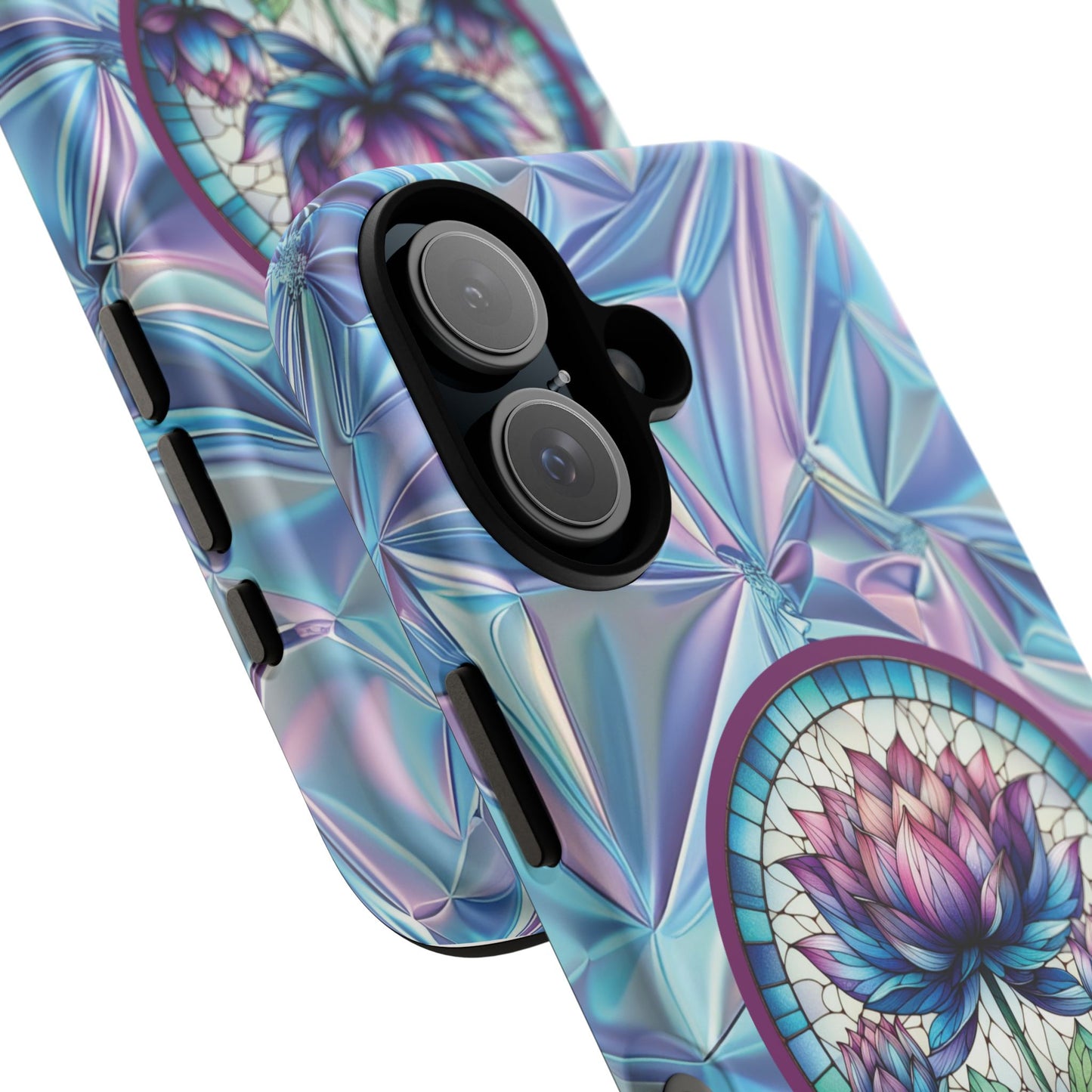 Luxury Holographic Lotus Flower Phone Case Designed by Anita Store | Stained Glass Floral iPhone 17 16 Pro Max Case, Pastel Iridescent Samsung S26 Cover