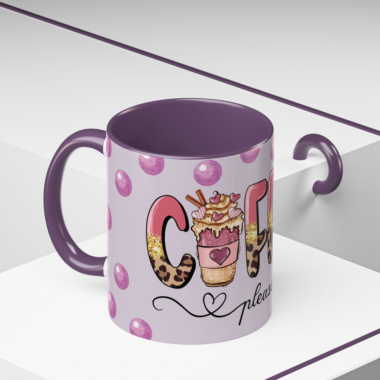 Coffee Mug - "Coffee Please" Pink Leopard Accent Ceramic Mug (11/15 oz)