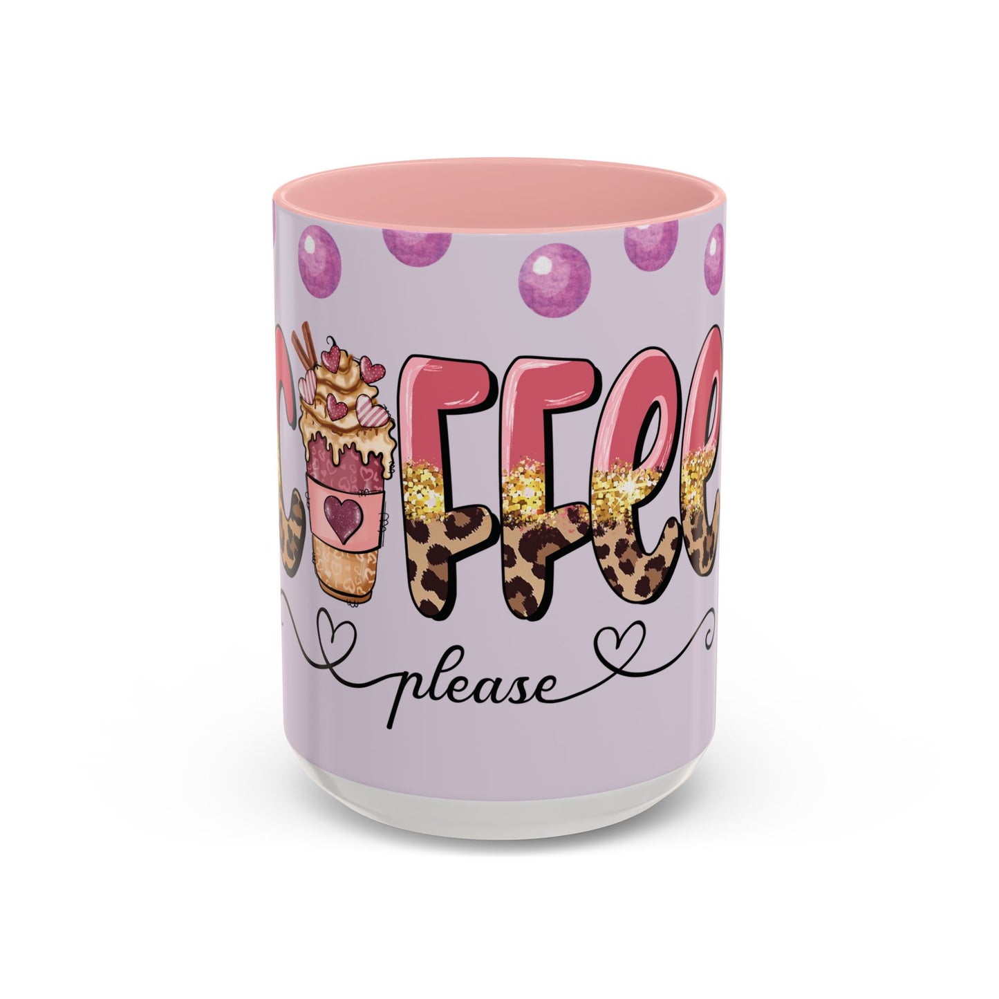 Coffee Mug - "Coffee Please" Pink Leopard Accent Ceramic Mug (11/15 oz)