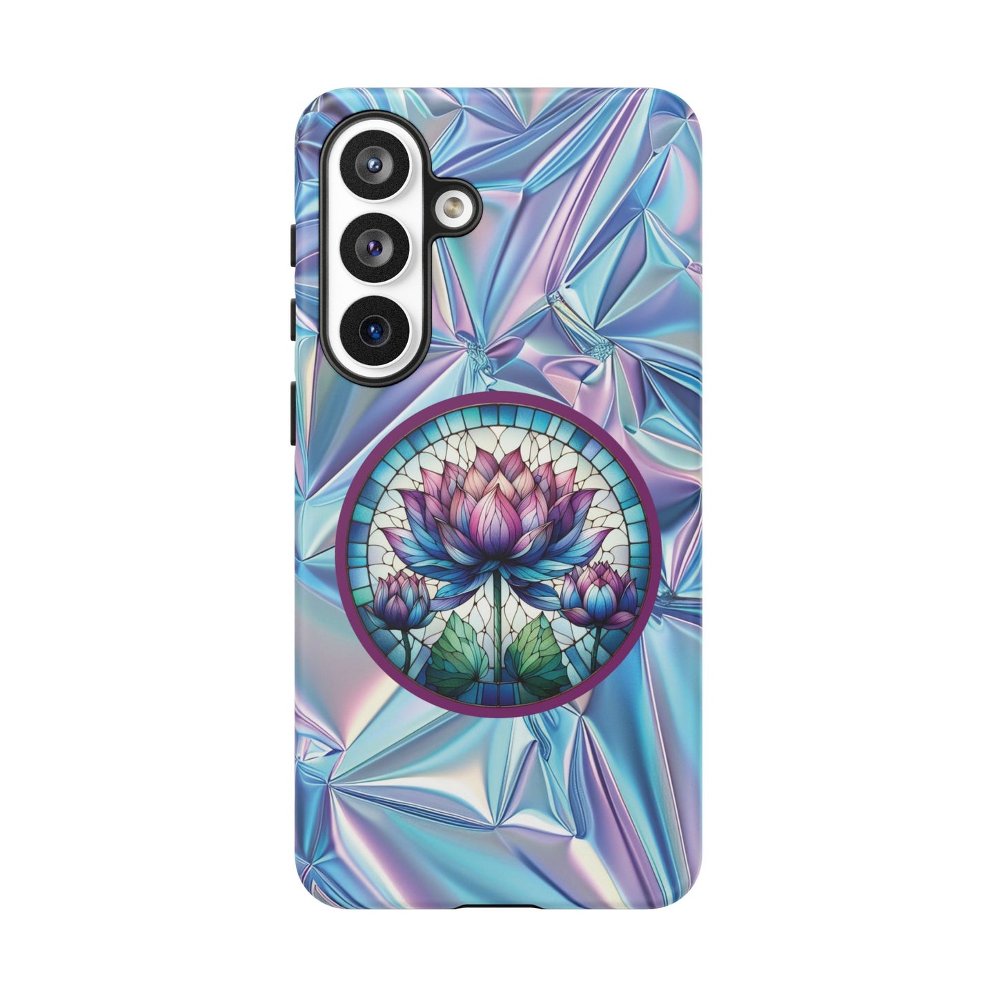 Luxury Holographic Lotus Flower Phone Case Designed by Anita Store | Stained Glass Floral iPhone 17 16 Pro Max Case, Pastel Iridescent Samsung S26 Cover