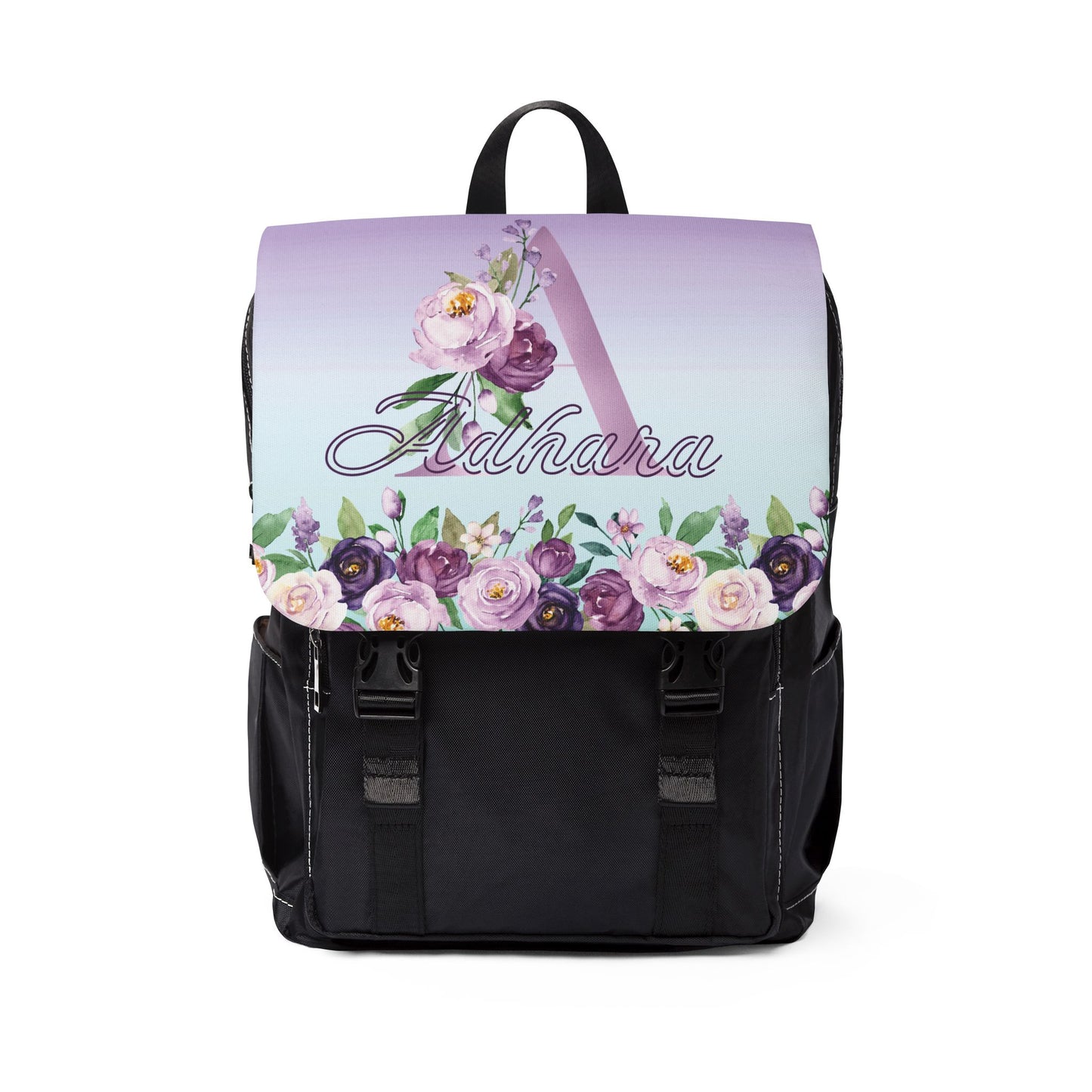 Custom Botanical Floral Backpack - Coquette Lavender & Midnight Rose Monogram Backpack