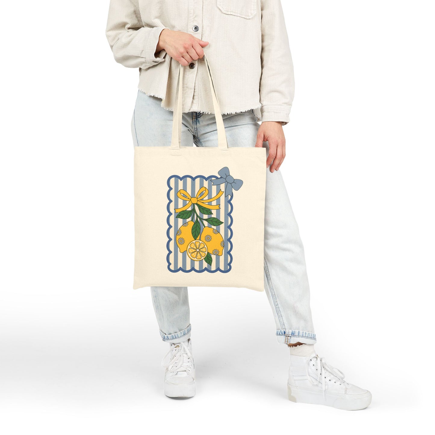 Mediterranean Lemon Tote Bag - Amalfi Coast Aesthetic Cotton Bag - Vintage Italian Summer Shoulder Bag - Coquette Style Eco-Friendly Tote