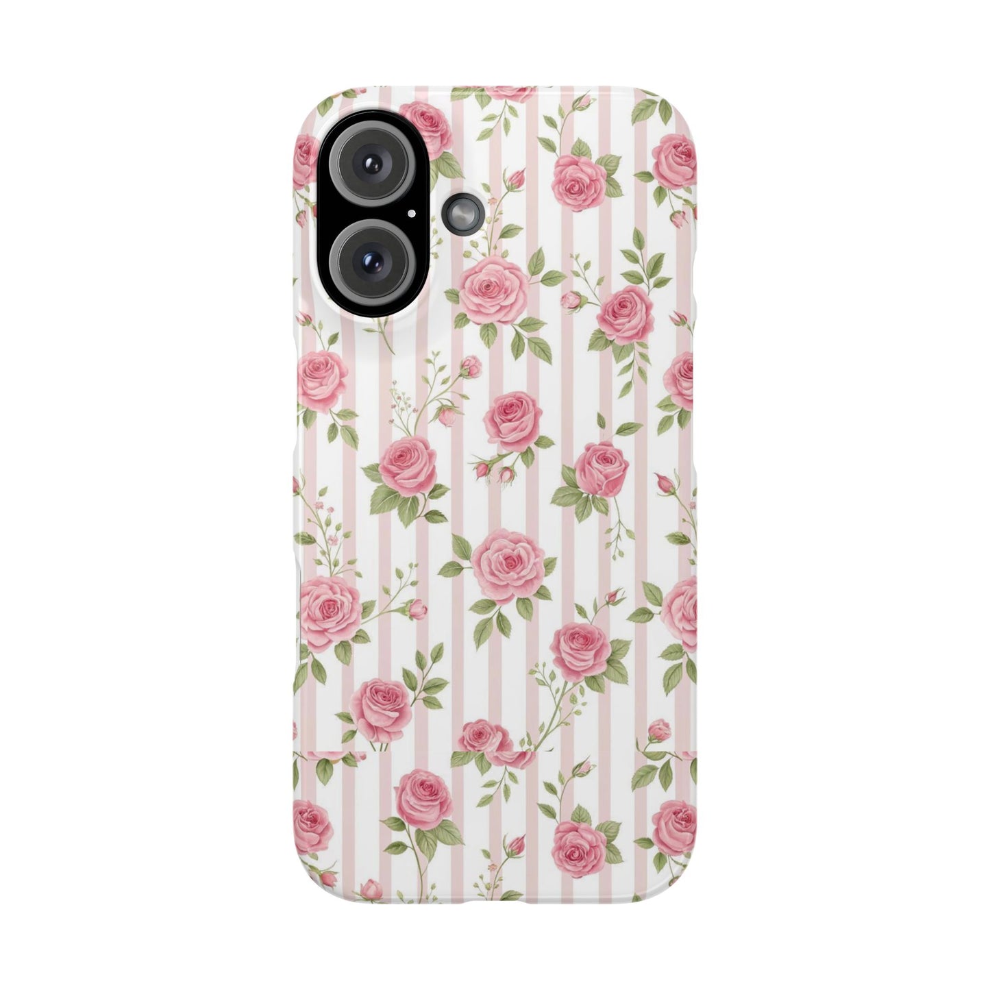 Floral Rose Stripe Phone Case — Vintage Pink Garden Protection