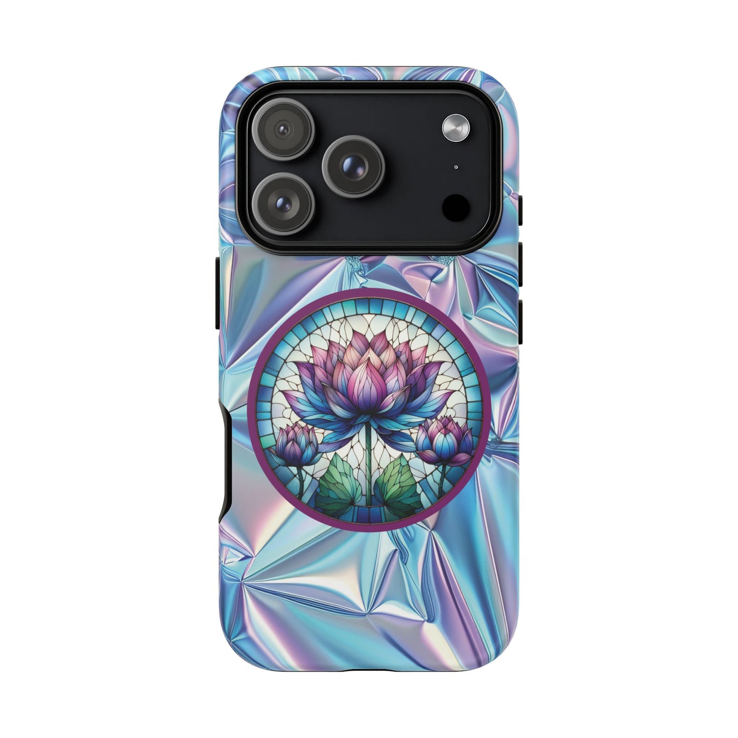 Luxury Holographic Lotus Flower Phone Case Designed by Anita Store | Stained Glass Floral iPhone 17 16 Pro Max Case, Pastel Iridescent Samsung S26 Cover