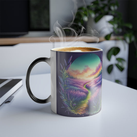 Color Changing lavender Garden Mug - Vintage Botanical Magic Coffee Cup - Secret Floral Design Gift