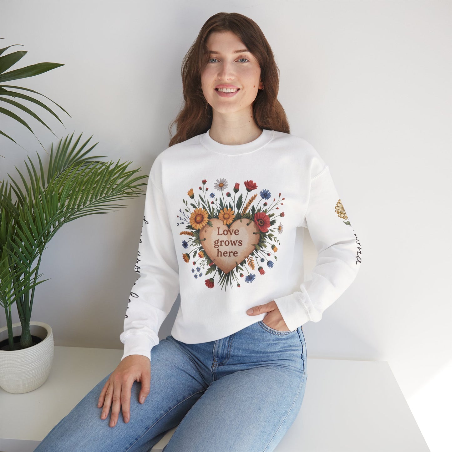 Love Grows Here Floral Crewneck Sweatshirt