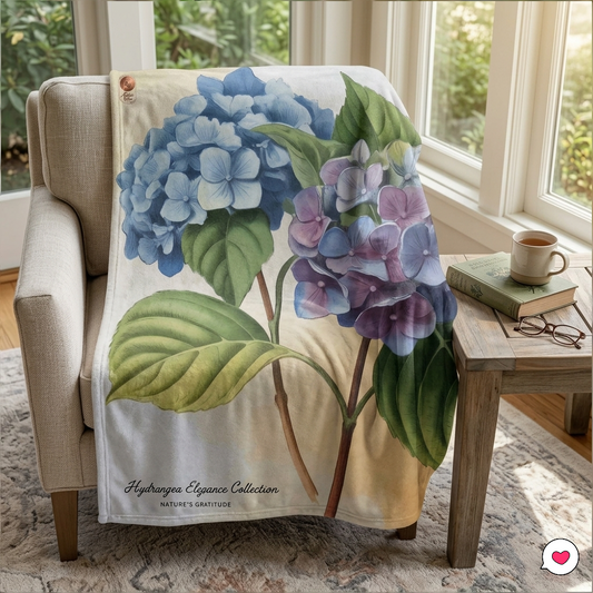 Title: Elegant Hydrangea Botanical Fleece Throw Blanket - Vintage Floral Watercolor Decor - Cozy Premium Plush Gift