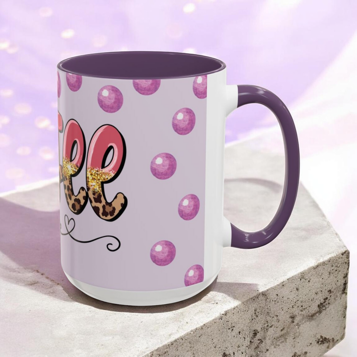Coffee Mug - "Coffee Please" Pink Leopard Accent Ceramic Mug (11/15 oz)