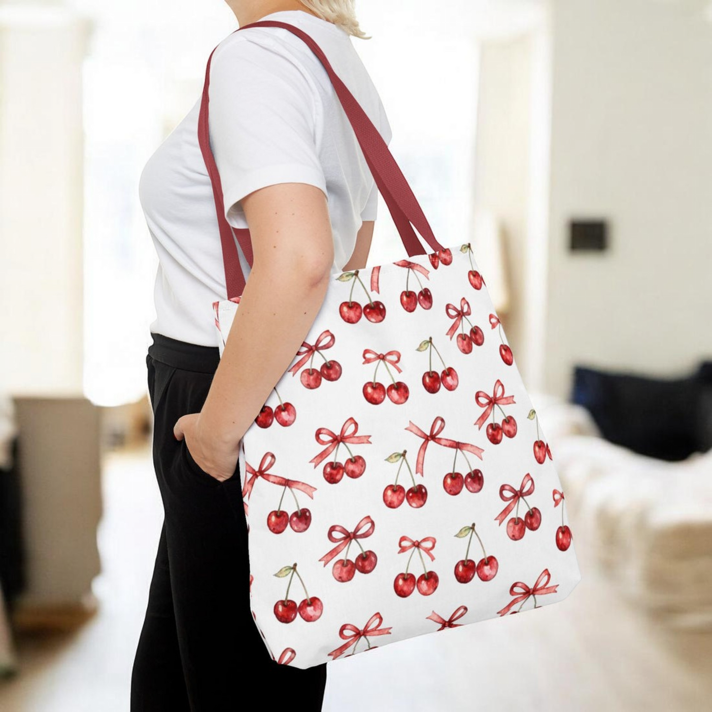 Cherry Pattern Tote Bag — Cute Red Cherry Print All-Over-Print Shopper