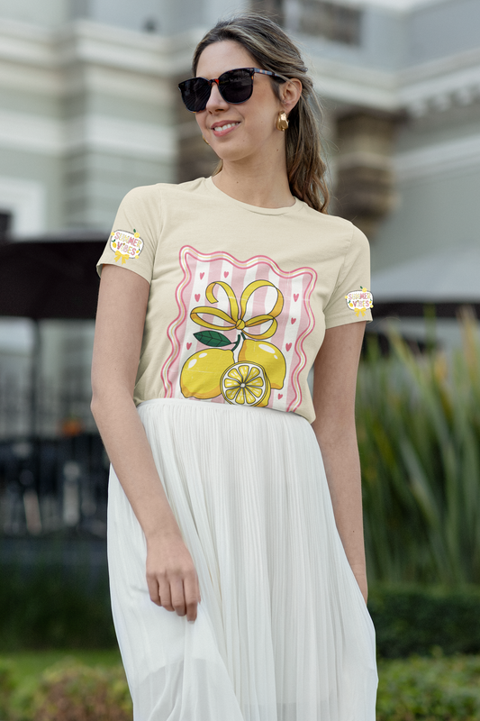 Lemon Coquette Graphic Tee - Amalfi Coast Aesthetic T-shirt - Vintage Italian Summer Top - Botanical Watercolor Lemon Shirt