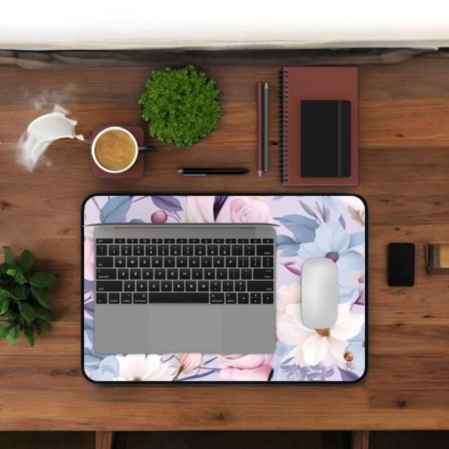 Floral Desk Mat XL - Pastel Botanical Mouse Pad - Large Aesthetic Purple Rose Desk Pad - Shabby Chic Office Decor - Coquette Style Extended Mousepad