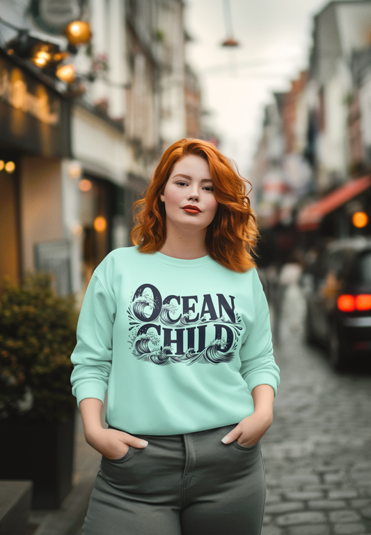 Ocean Child Retro Sweatshirt - Vintage Wave Graphic Crewneck - Aesthetic Surf Style Pullover