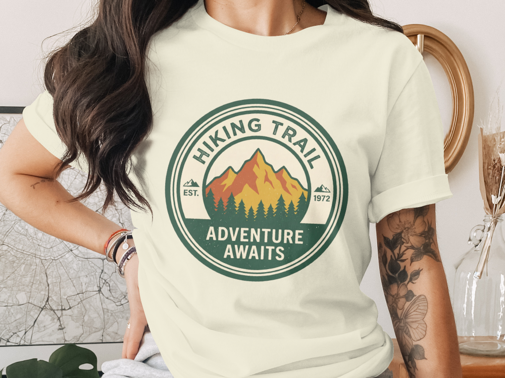 Hiking Trail Adventure Awaits T-Shirt - Vintage Mountain Graphic Tee for Outdoors