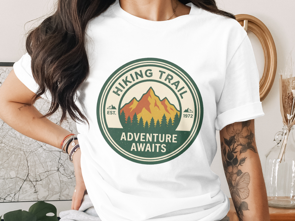 Hiking Trail Adventure Awaits T-Shirt - Vintage Mountain Graphic Tee for Outdoors