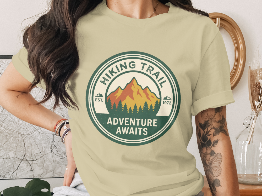 Hiking Trail Adventure Awaits T-Shirt - Vintage Mountain Graphic Tee for Outdoors
