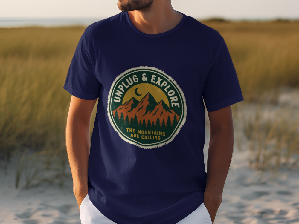 Unplug & Explore Retro Hiking Shirt - Vintage Mountain Unisex Nature Tee - Adventure Awaits Outdoor Apparel