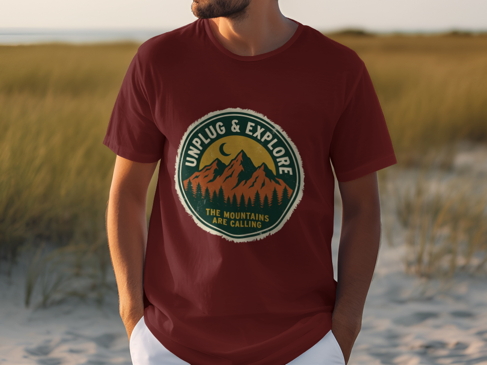 Unplug & Explore Retro Hiking Shirt - Vintage Mountain Unisex Nature Tee - Adventure Awaits Outdoor Apparel