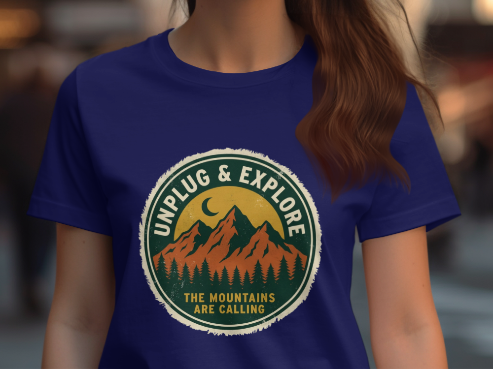Unplug & Explore Retro Hiking Shirt - Vintage Mountain Unisex Nature Tee - Adventure Awaits Outdoor Apparel