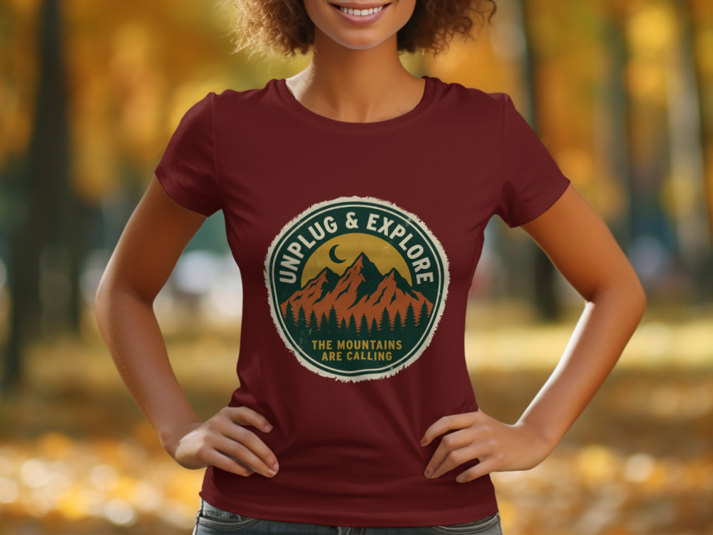 Unplug & Explore Retro Hiking Shirt - Vintage Mountain Unisex Nature Tee - Adventure Awaits Outdoor Apparel