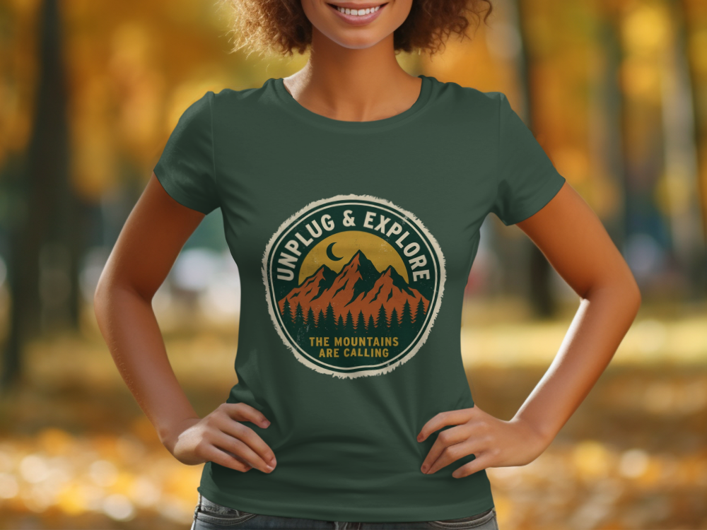 Unplug & Explore Retro Hiking Shirt - Vintage Mountain Unisex Nature Tee - Adventure Awaits Outdoor Apparel