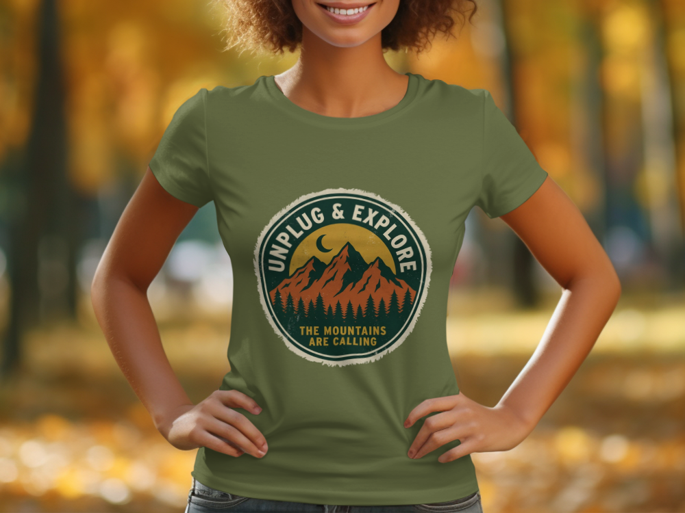 Unplug & Explore Retro Hiking Shirt - Vintage Mountain Unisex Nature Tee - Adventure Awaits Outdoor Apparel